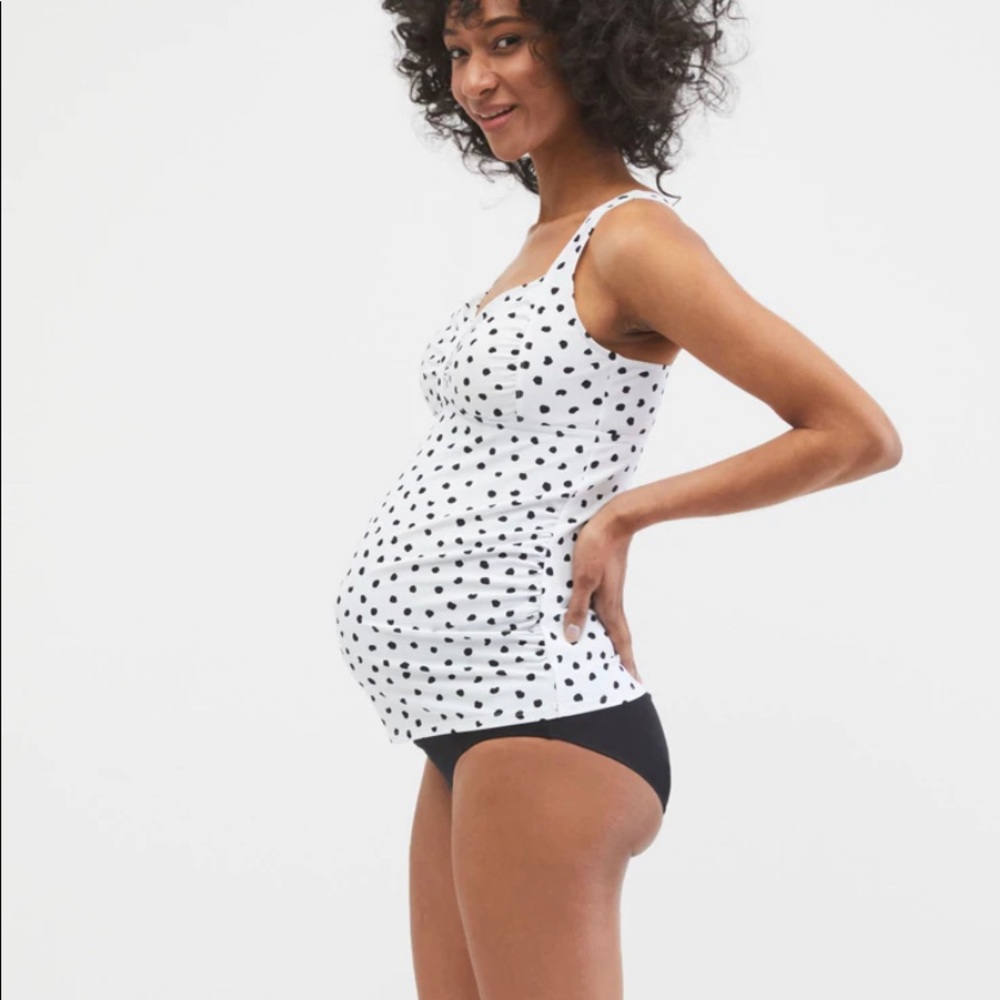 Black polka dot maternity swimsuit top